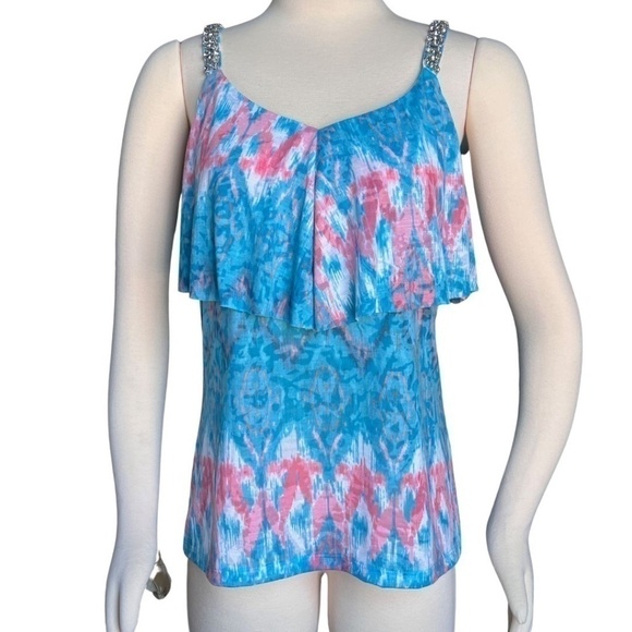 INC International Concepts Endless Summer Top With Rhinestone Straps Size M NWT - Picture 7 of 9